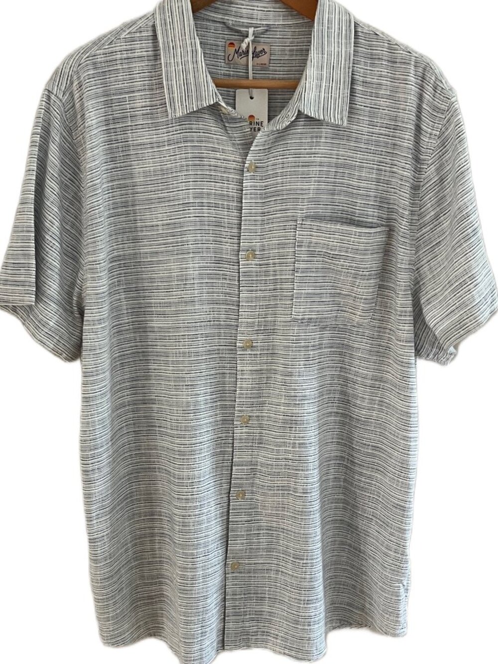 Marine Layer Men's Stretch Selvage Short Sleeve T-Shirt Size XL Blue Mini Stripe - Picture 7 of 11